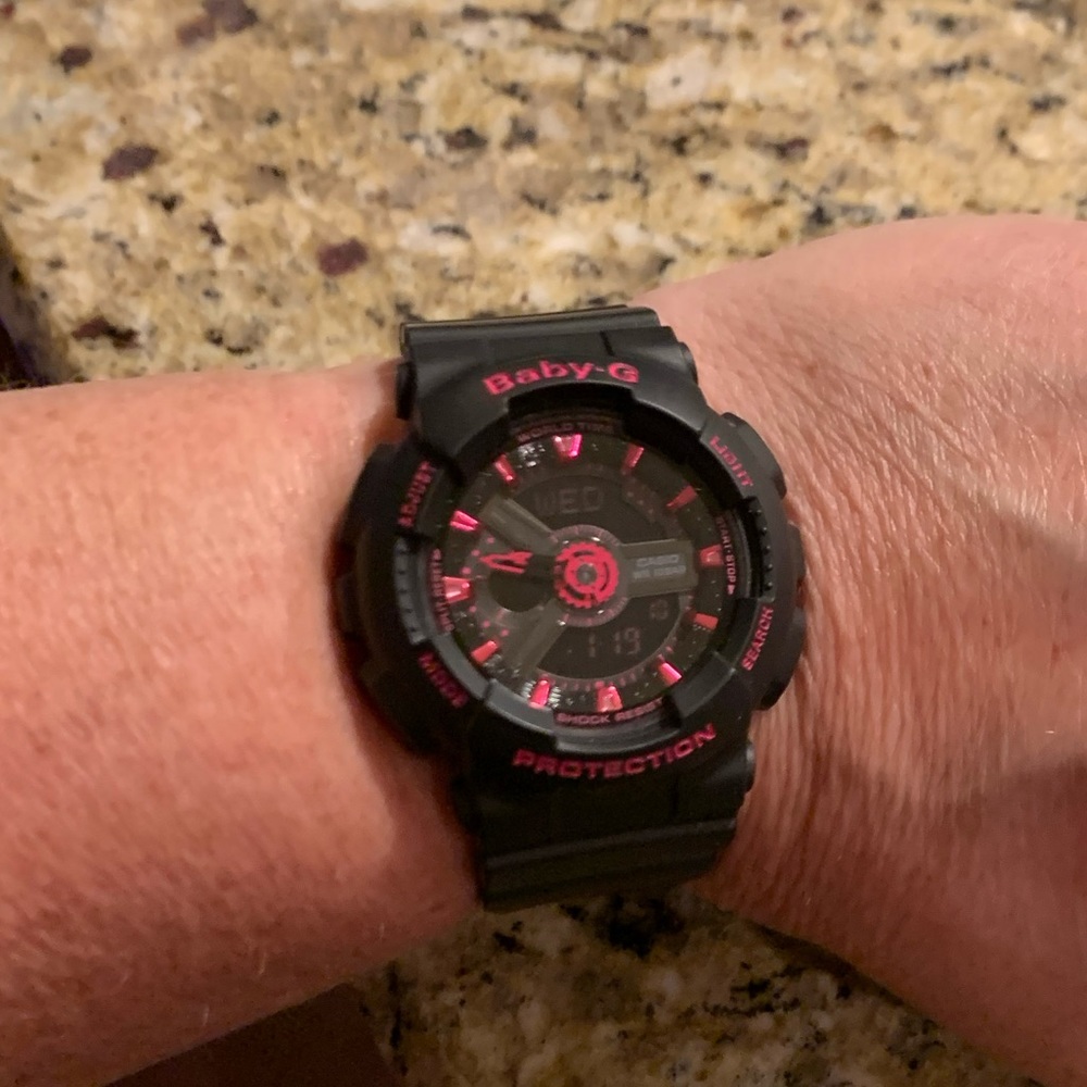 Casio BABY-G BA111-1A Tandem Series Women's Black Neon Pink Analog Digital Watch